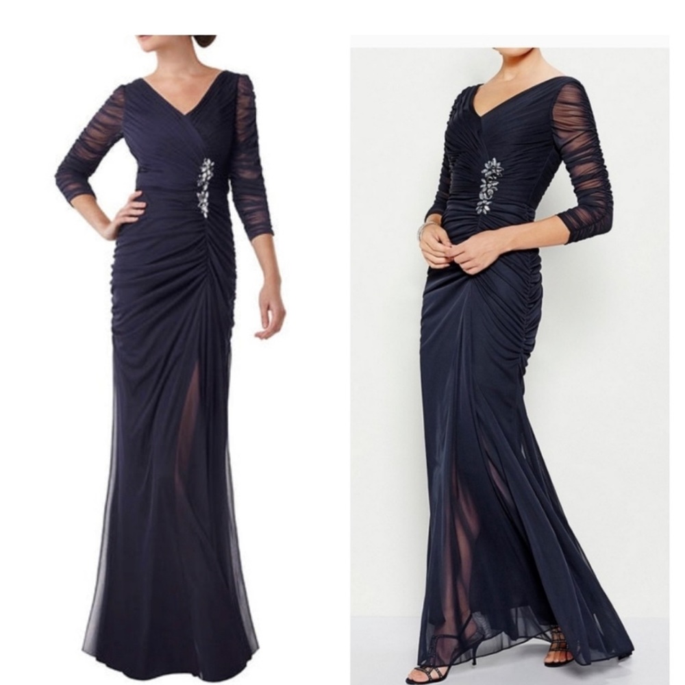 Adrianna Papell Drape Navy Gown Size 8